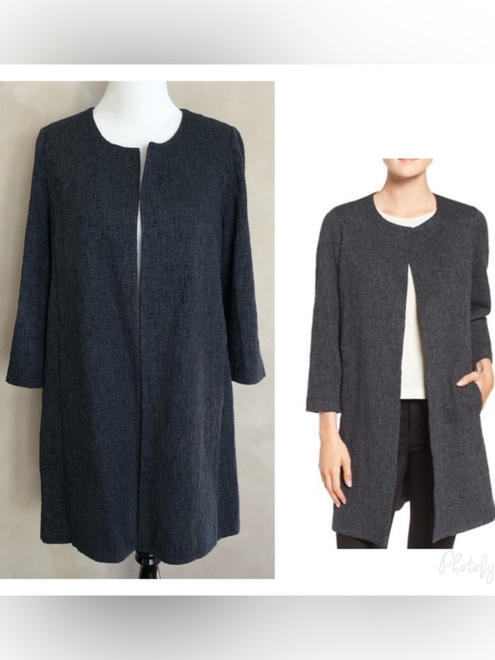 Eileen Fisher collarless jacquard topper jacket